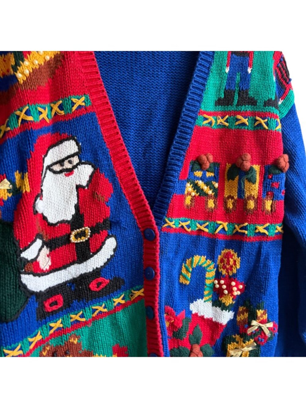 Vintage Gallagher Christmas Cardigan Sweater Santa Beaded Holiday Ugly kitschy - Picture 2 of 4